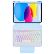 For iPad 10th Gen 10.9 2022 F10BS 360 Rotation Acrylic Transparent Bluetooth Keyboard Leather Case With Backlight(Blue)