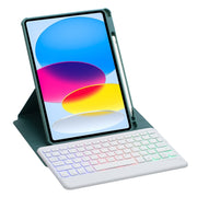 For iPad 11 2025 / 10th Gen 10.9 2022 F10BS 360 Rotation Acrylic Transparent Bluetooth Keyboard Leather Case With Backlight(Green)