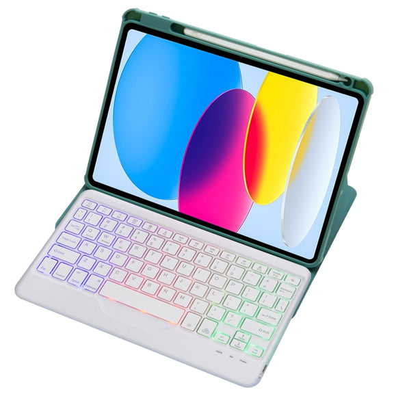 For iPad 11 2025 / 10th Gen 10.9 2022 F10BS 360 Rotation Acrylic Transparent Bluetooth Keyboard Leather Case With Backlight(Green)