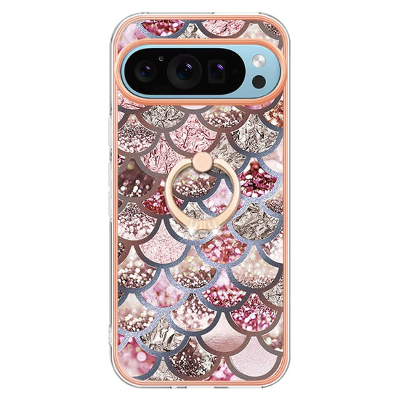 For Google Pixel 9 Pro XL Electroplating IMD TPU Phone Case with Ring(Pink Scales)
