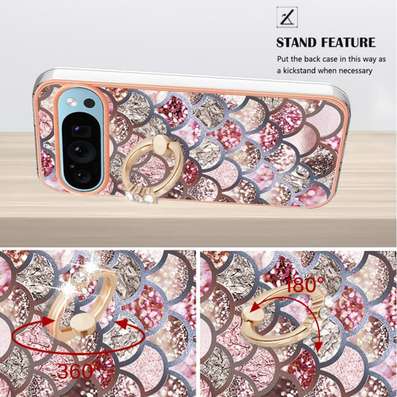 For Google Pixel 9 Pro XL Electroplating IMD TPU Phone Case with Ring(Pink Scales)
