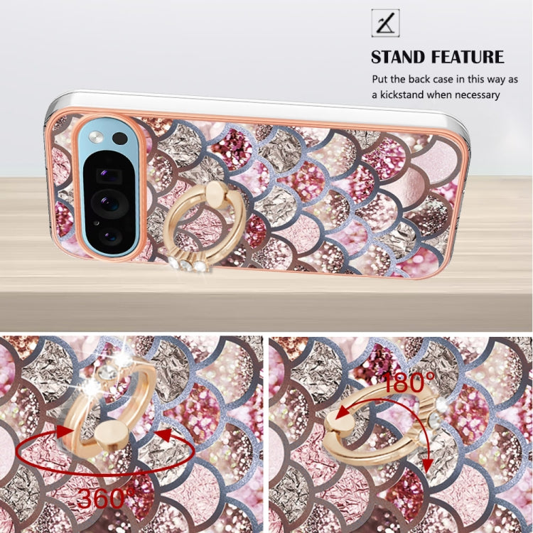 For Google Pixel 9 Pro XL Electroplating IMD TPU Phone Case with Ring(Pink Scales)