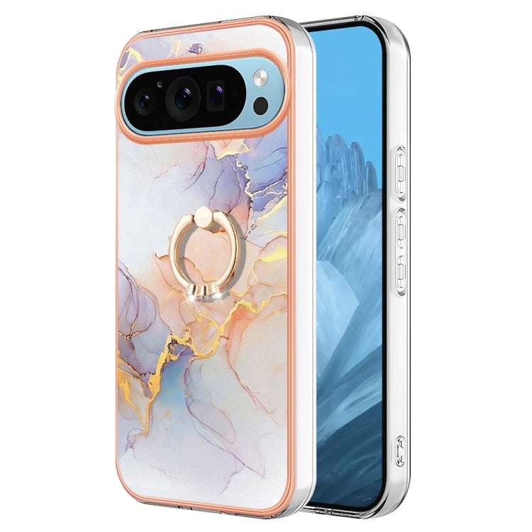 For Google Pixel 9 Pro XL Electroplating IMD TPU Phone Case with Ring(White Marble)