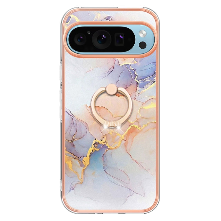For Google Pixel 9 Pro XL Electroplating IMD TPU Phone Case with Ring(White Marble)