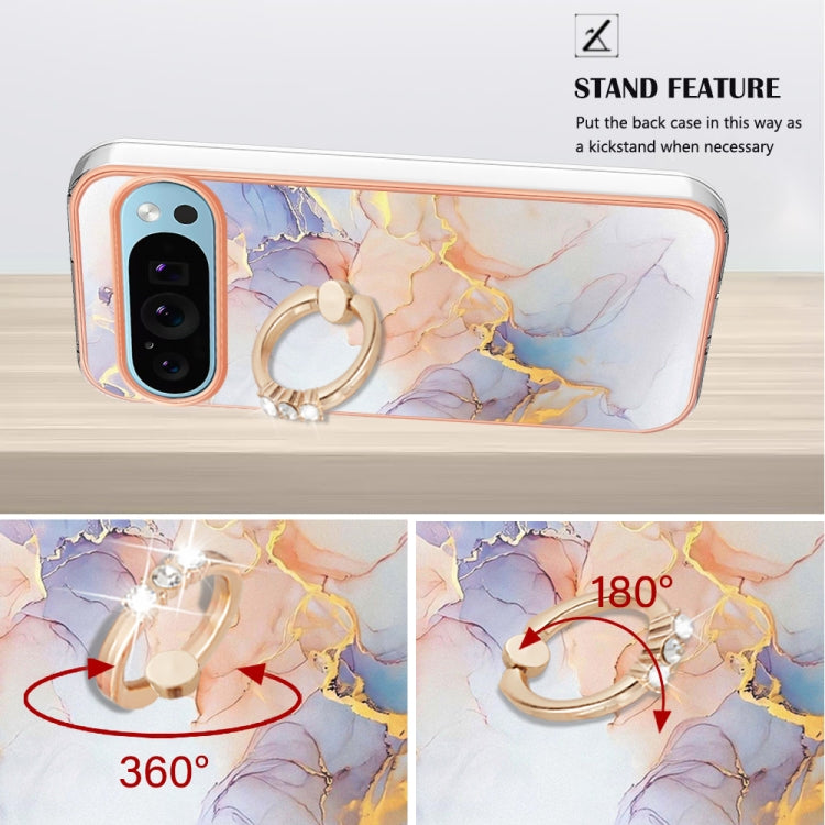 For Google Pixel 9 Pro XL Electroplating IMD TPU Phone Case with Ring(White Marble)