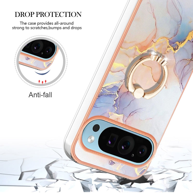 For Google Pixel 9 Pro XL Electroplating IMD TPU Phone Case with Ring(White Marble)
