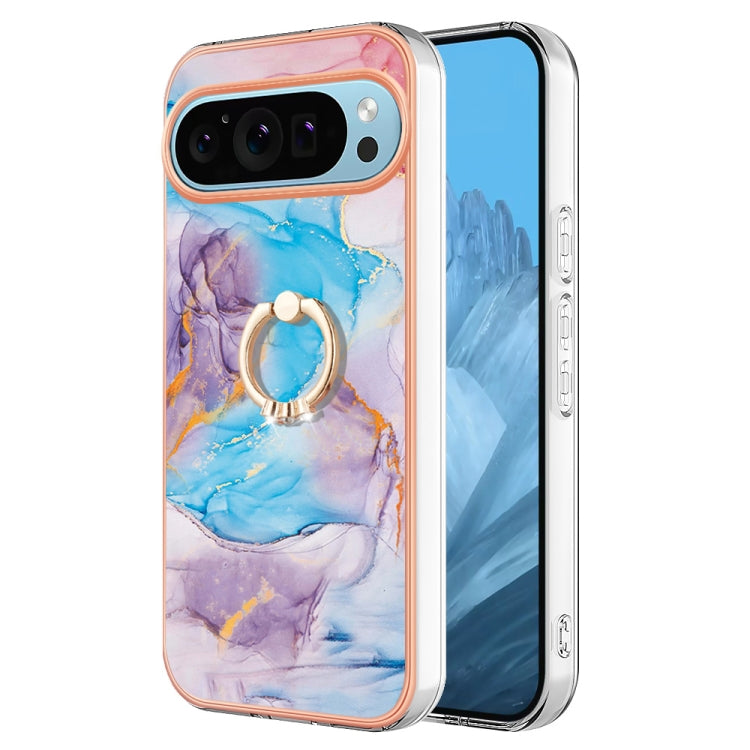 For Google Pixel 9 Pro XL Electroplating IMD TPU Phone Case with Ring(Blue Marble)