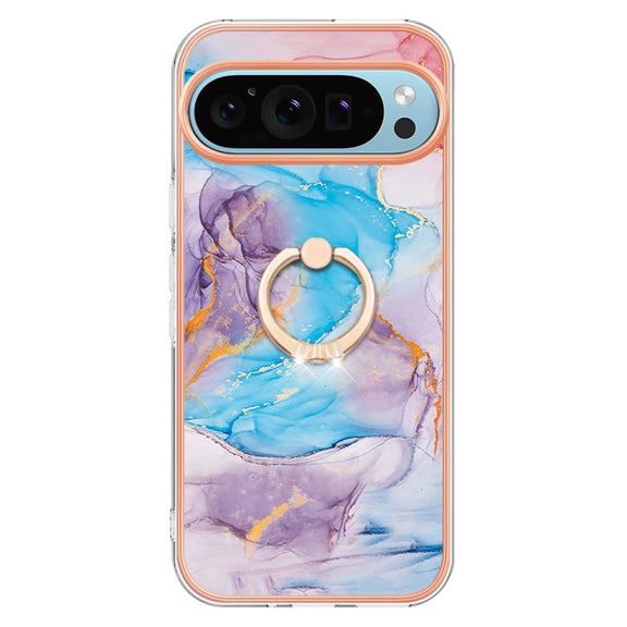 For Google Pixel 9 Pro XL Electroplating IMD TPU Phone Case with Ring(Blue Marble)
