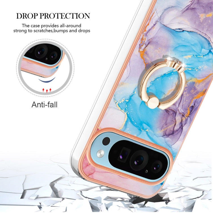 For Google Pixel 9 Pro XL Electroplating IMD TPU Phone Case with Ring(Blue Marble)