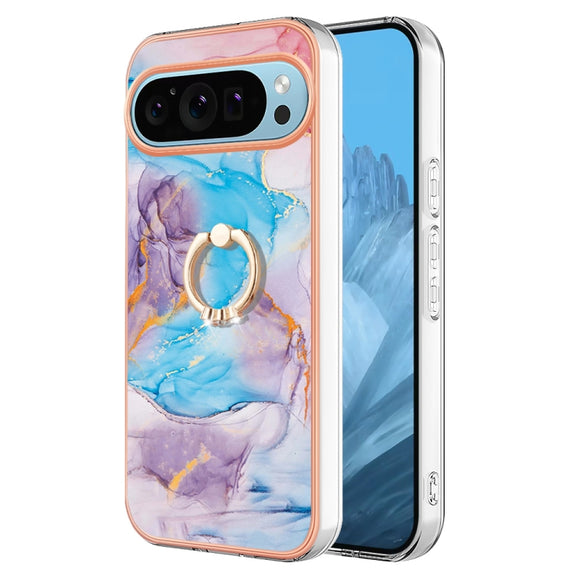 For Google Pixel 9 Pro XL Electroplating IMD TPU Phone Case with Ring(Blue Marble)