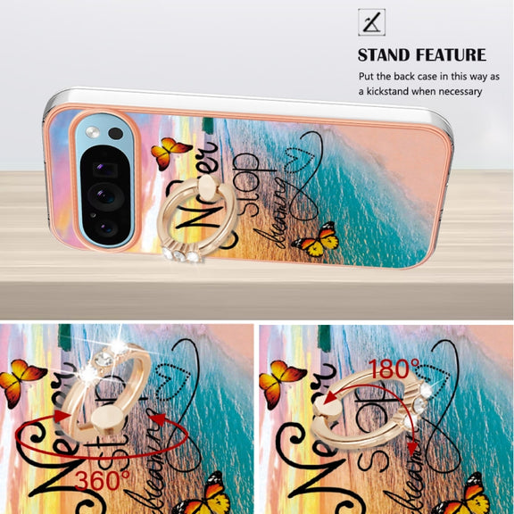 For Google Pixel 9 Pro XL Electroplating IMD TPU Phone Case with Ring(Dream Butterfly)