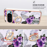 For Google Pixel 9 Pro XL Electroplating IMD TPU Phone Case with Ring(Purple Flower)