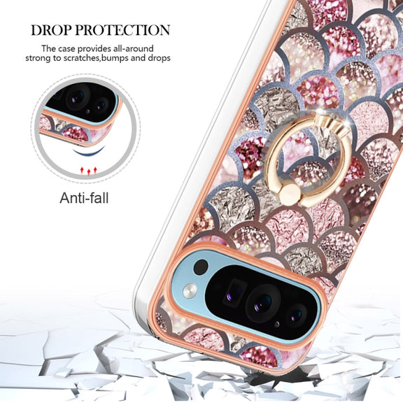 For Google Pixel 9 / 9 Pro Electroplating IMD TPU Phone Case with Ring(Pink Scales)