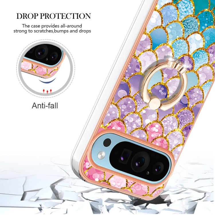 For Google Pixel 9 / 9 Pro Electroplating IMD TPU Phone Case with Ring(Colorful Scales)