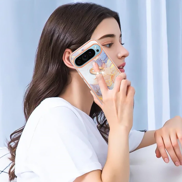 For Google Pixel 9 / 9 Pro Electroplating IMD TPU Phone Case with Ring(White Marble)