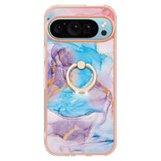 For Google Pixel 9 / 9 Pro Electroplating IMD TPU Phone Case with Ring(Blue Marble)