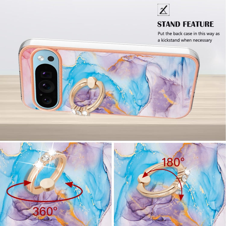For Google Pixel 9 / 9 Pro Electroplating IMD TPU Phone Case with Ring(Blue Marble)