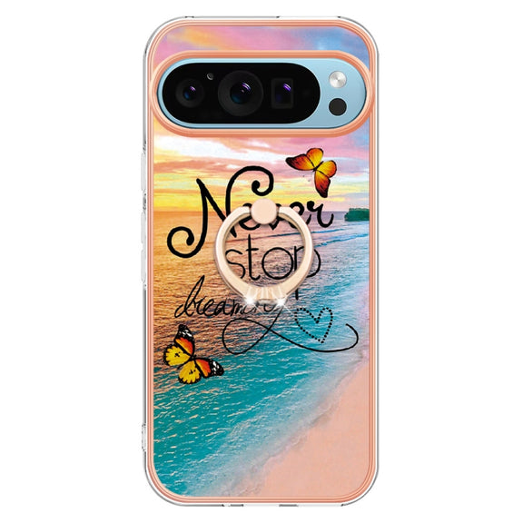 For Google Pixel 9 / 9 Pro Electroplating IMD TPU Phone Case with Ring(Dream Butterfly)