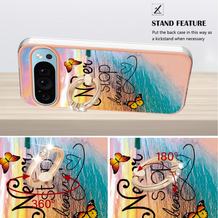 For Google Pixel 9 / 9 Pro Electroplating IMD TPU Phone Case with Ring(Dream Butterfly)