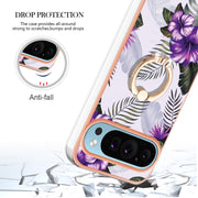 For Google Pixel 9 / 9 Pro Electroplating IMD TPU Phone Case with Ring(Purple Flower)