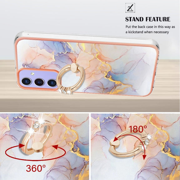 For Samsung Galaxy A15 5G Electroplating IMD TPU Phone Case with Ring(White Marble)