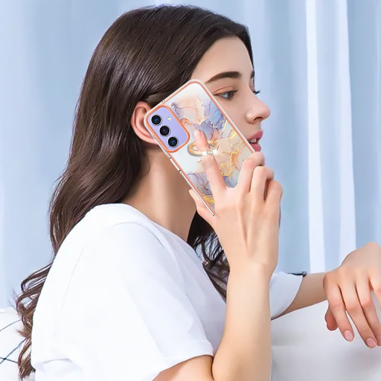For Samsung Galaxy A15 5G Electroplating IMD TPU Phone Case with Ring(White Marble)