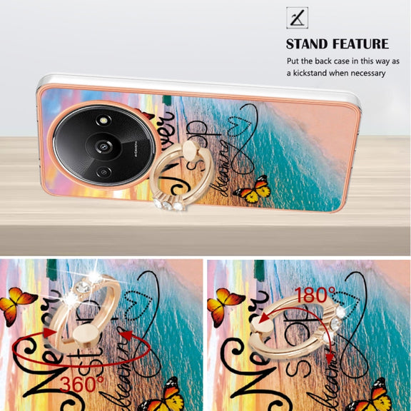 For Xiaomi Redmi A3 Electroplating IMD TPU Phone Case with Ring(Dream Butterfly)