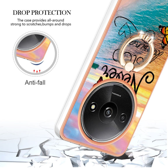 For Xiaomi Redmi A3 Electroplating IMD TPU Phone Case with Ring(Dream Butterfly)