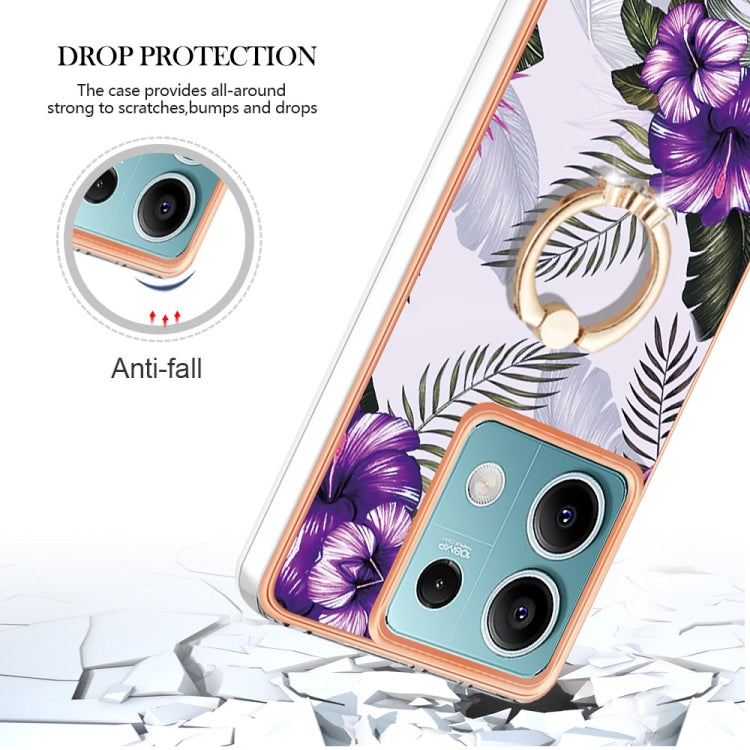 For Xiaomi Redmi Note 13 5G Global Electroplating IMD TPU Phone Case with Ring(Purple Flower)