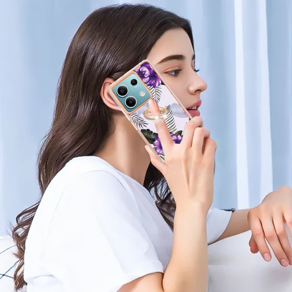 For Xiaomi Redmi Note 13 5G Global Electroplating IMD TPU Phone Case with Ring(Purple Flower)