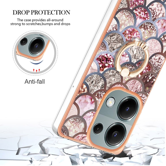 For Xiaomi Redmi Note 13 Pro 4G/Poco M6 Pro 4G Electroplating IMD TPU Phone Case with Ring(Pink Scales)