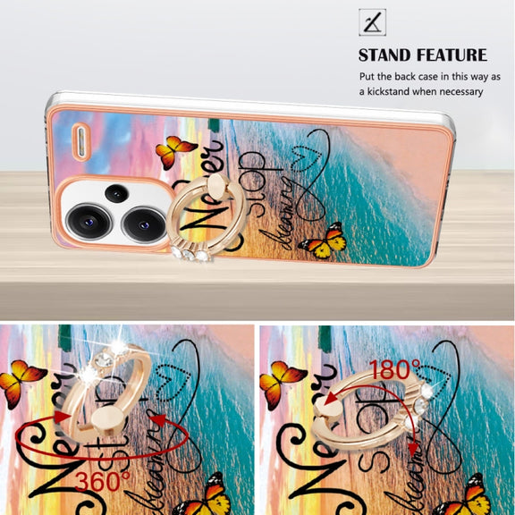 For Xiaomi Redmi Note 13 Pro+ 5G Electroplating IMD TPU Phone Case with Ring(Dream Butterfly)