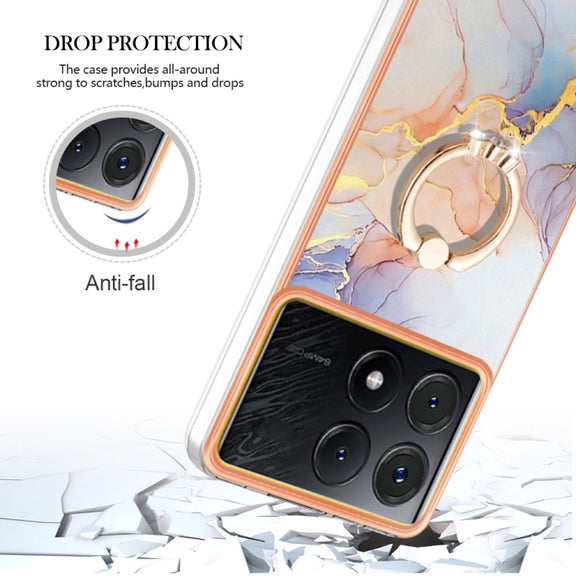 For Xiaomi Poco X6 Pro / Redmi K70E Electroplating IMD TPU Phone Case with Ring(White Marble)