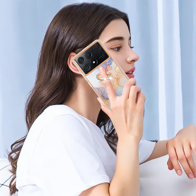 For Xiaomi Poco X6 Pro / Redmi K70E Electroplating IMD TPU Phone Case with Ring(White Marble)