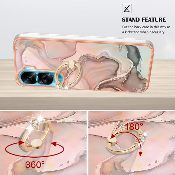 For Honor 90 Lite 5G Electroplating Marble Dual-side IMD Phone Case with Ring(Rose Gold 015)
