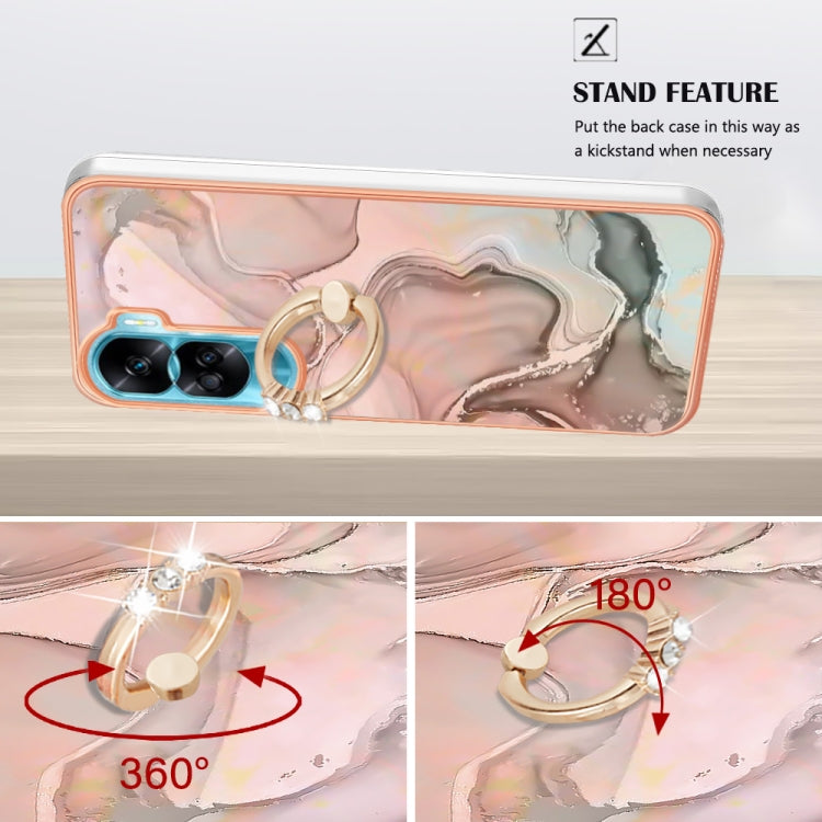 For Honor 90 Lite 5G Electroplating Marble Dual-side IMD Phone Case with Ring(Rose Gold 015)