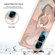 For Honor 90 Lite 5G Electroplating Marble Dual-side IMD Phone Case with Ring(Rose Gold 015)
