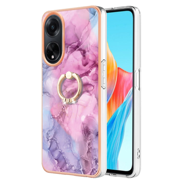 For OPPO A98 Electroplating Marble Dual-side IMD Phone Case with Ring(Pink 013)