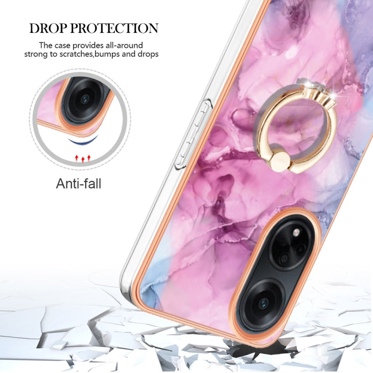 For OPPO A98 Electroplating Marble Dual-side IMD Phone Case with Ring(Pink 013)