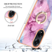 For OPPO A98 Electroplating Marble Dual-side IMD Phone Case with Ring(Pink 013)