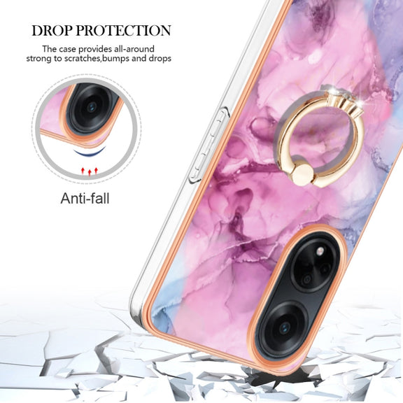 For OPPO A98 Electroplating Marble Dual-side IMD Phone Case with Ring(Pink 013)