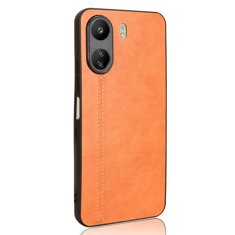 For Xiaomi Redmi 13C 4G / Poco C65 Sewing Cow Pattern Skin PC + PU + TPU Phone Case(Orange)