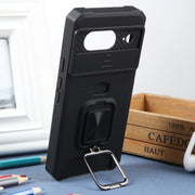 For Google Pixel 8 Camera Shield Card Slot PC+TPU Phone Case(Black)