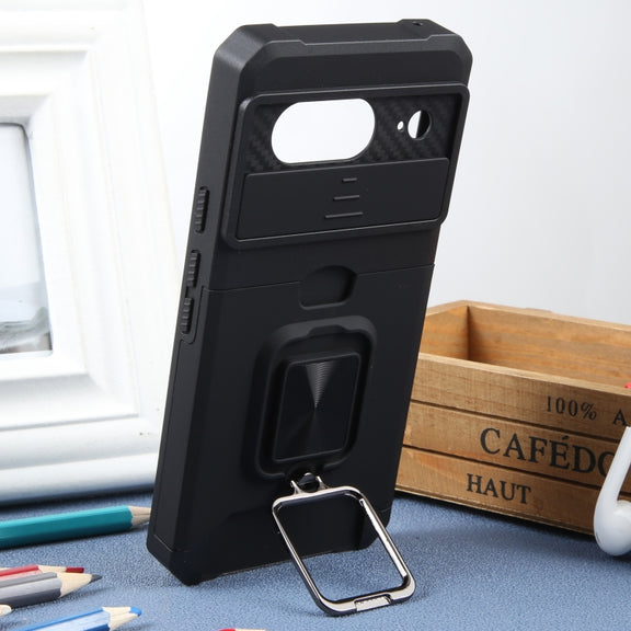 For Google Pixel 8 Camera Shield Card Slot PC+TPU Phone Case(Black)