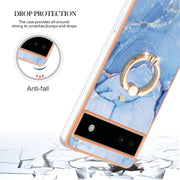 For Google Pixel 6a Electroplating Marble Dual-side IMD Phone Case with Ring(Blue 018)