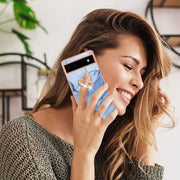 For Google Pixel 6a Electroplating Marble Dual-side IMD Phone Case with Ring(Blue 018)