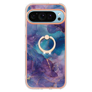 For Google Pixel 9 / 9 Pro Electroplating Marble Dual-side IMD Phone Case with Ring(Purple 016)