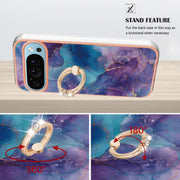 For Google Pixel 9 / 9 Pro Electroplating Marble Dual-side IMD Phone Case with Ring(Purple 016)