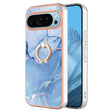 For Google Pixel 9 / 9 Pro Electroplating Marble Dual-side IMD Phone Case with Ring(Blue 018) - Google Cases by PMC TechLife | Online Shopping South Africa | PMC TechLife | Buy Now Pay Later Mobicred