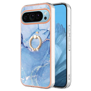For Google Pixel 9 / 9 Pro Electroplating Marble Dual-side IMD Phone Case with Ring(Blue 018)